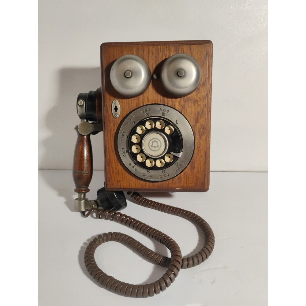 VINTAGE 1980's GENUINE WESTERN ELECTRIC ROTARY DIAL WOOD WALL TELEPHONE TESTED
